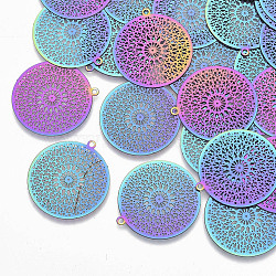 Ion Plating(IP) 201 Stainless Steel Filigree Pendants, Etched Metal Embellishments, Kaleidoscope, Rainbow Color, 28x26x0.3mm, Hole: 1.4mm(X-STAS-R102-16)