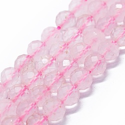 Natural Rose Quartz Beads Strands, Faceted(64 Facets), Round, 6mm, Hole: 0.8mm, about 62~67pcs/strand, 15.16~15.55 inch(38.5~39.5cm)(G-G927-28A)