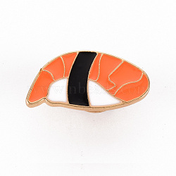 Rack Plating Alloy Enamel Brooches, Enamel Pins, with Brass Butterfly Clutches, Sushi, Cadmium Free & Nickel Free & Lead Free, Light Gold, Coral, 13x26mm, Pin: 1mm(JEWB-S011-140-NR)