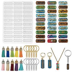 DIY Pendant Silicone Molds, Resin Casting Molds, Oval, with Brass Earrings Hooks, Iron Split Key Rings, Tassel, for Encouragement Word Pendant Drop Earring & Keychain Making, Mixed Color, 99x70x6.5mm, Hole: 2mm, Inner Diameter: 8x21mm, 2pcs/bag(DIY-SZ0008-10)
