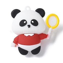 PVC Plastic Pendants, Panda with Tennis, Red, 47x47x22mm, Hole: 2mm(KY-Q060-01C)