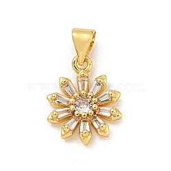 Rack Plating Brass Micro Pave Cubic Zirconia Pendants, Cadmium Free & Lead Free, Long-Lasting Plated, Real 18K Gold Plated, Flower, 15x12x3mm, hole: 5x3.5mm(KK-G513-02G)