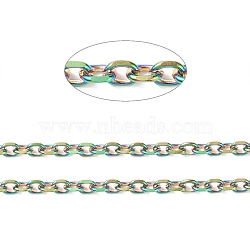Ion Plating(IP)  Rainbow Color 304 Stainless Steel Cable Chains, with Spool, Faceted, Unwelded, Rainbow Color, 4x3x1mm, about 32.8 Feet(10m)/roll(CHS-H007-03M)