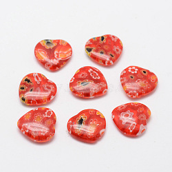 Handmade Millefiori Glass Cabochons, Heart, Red, 15x16x4mm(X-LAMP-G121-66)