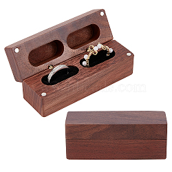 2-Slot Rectangle Black Peach Wood Couple Ring Box, Flip Cover Box, with Magnetic Clasps and Alloy Findings, for Wedding, Black, 3.2x9.65x3.75cm(OBOX-WH0017-01C)