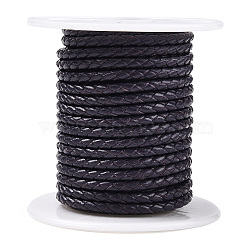 Braided Cowhide Leather Cord, Leather Rope String for Bracelets, with Cotton Thread inside, Dark Violet, 3mm, about 8.74 yards(8m)/roll(NWIR-N005-01G-3mm)