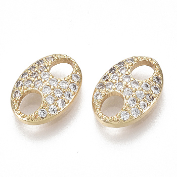 Brass Micro Pave Cubic Zirconia Links/Connectors, Oval, Nickel Free, Clear, Real 18K Gold Plated, 7x10x2.5mm, Hole: 3x2mm