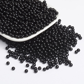 Opaque Acrylic Beads, Round, Black, Size: about 4mm in diameter, hole: 1mm, about 1400pcs/50g