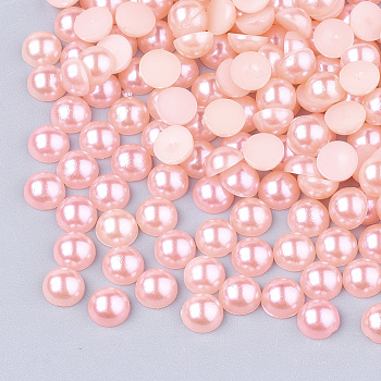 ABS Plastic Imitation Pearl Cabochons, Half Round, Pink, 6x3mm