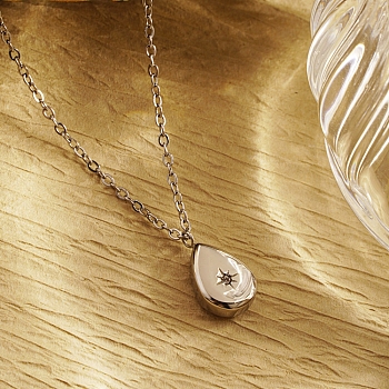 Teardrop Pendant Necklaces, Stainless Steel Cable Chain Necklaces for Women
