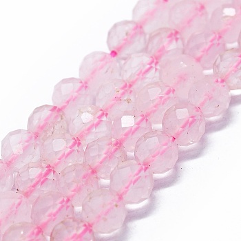 Natural Rose Quartz Beads Strands, Faceted(64 Facets), Round, 6mm, Hole: 0.8mm, about 62~67pcs/strand, 15.16~15.55 inch(38.5~39.5cm)