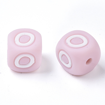 Food Grade Eco-Friendly Silicone Beads, Horizontal Hole, Chewing Beads For Teethers, DIY Nursing Necklaces Making, Letter Style, Cube, Pink, Letter.O, 10x10x10mm, Hole: 2mm