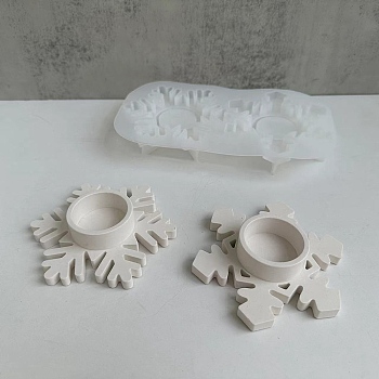 Christmas Snowflake DIY Candle Holder Silicone Molds, Resin Plaster Cement Casting Molds, White, 12.2x21.4x2.75cm, Inner Diameter: 11.6x10cm