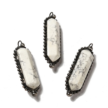 Natural Howlite Big Pendants, Faceted Bullet Charms, with Antique Silver Tone Brass Chain and Stannum, Lead Free & Cadmium Free, 52~57x17~17.5x13~13.5mm, Hole: 4mm
