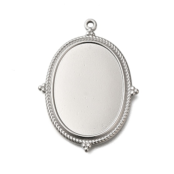 304 Stainless Steel Pendant Cabochon Settings, Oval, Stainless Steel Color, Tray: 25x18.5mm, 36.5x26.5x2mm, Hole: 1.5mm