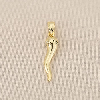 Brass Pendants, Cadmium Free & Nickel Free & Lead Free, Chili, Real 18K Gold Plated, 22x5.5x5mm, Hole: 4.5x2.5mm