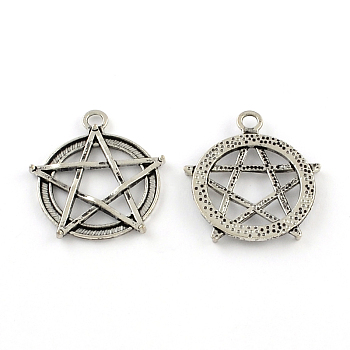 Tibetan Style Zinc Alloy Pentagram Pendants, for Jewish, Star Charm, Lead Free & Cadmium Free, Antique Silver, 30.5x27x2.5mm, Hole: 3mm, about 200pcs/500g