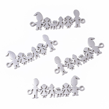 201 Stainless Steel Links connectors, Laser Cut, Family, Stainless Steel Color, 11x30x1mm, Hole: 1.5mm