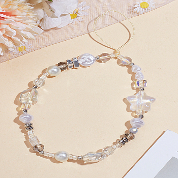 1Pc Acrylic & Resin Beaded Mobile Accessories Decoration, Mixed Shapes, Star, Clear, 185mm