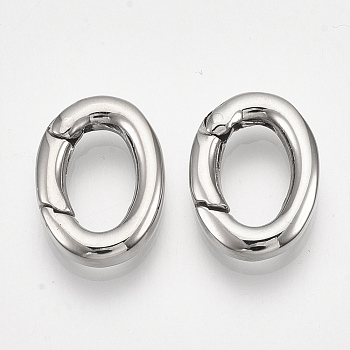 304 Stainless Steel Spring Gate Rings, Oval Rings, Stainless Steel Color, 15.5x11.5x3mm, Inner Diameter: 10x6mm