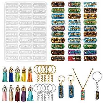 DIY Pendant Silicone Molds, Resin Casting Molds, Oval, with Brass Earrings Hooks, Iron Split Key Rings, Tassel, for Encouragement Word Pendant Drop Earring & Keychain Making, Mixed Color, 99x70x6.5mm, Hole: 2mm, Inner Diameter: 8x21mm, 2pcs/bag