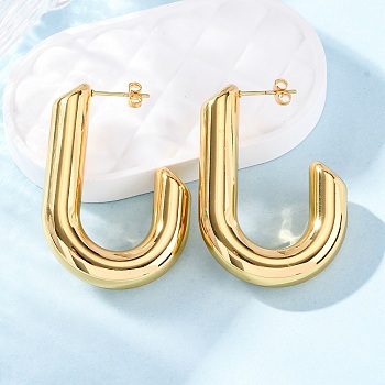 J-Shaped 304 Stainless Steel Stud Earrings for Women, Golden, 43.5x31x8mm