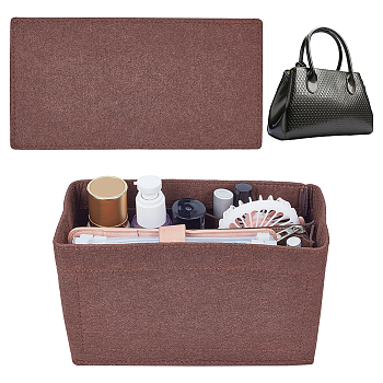 Wool & Nylon Purse Organizer Insert Sets, Felt Bag Organizer with Alloy Zipper, Toiletry Bag Shaper, Coconut Brown, 23.5~24x10.5~12.5x0.4~13.7cm, 3pcs/set