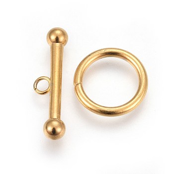 304 Stainless Steel Toggle Clasps, Golden, about ring: 15x2mm, bar: 7x24x4.5mm, Hole: 2.3mm