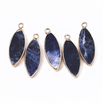 Edge Golden Plated Natural Sodalite Pendants, with Iron Loop, Horse Eye, 28.5~30.5x10.5x3.5mm, Hole: 1.6mm