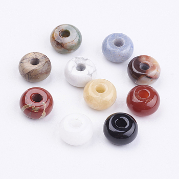 Natural Gemstone European Beads, Large Hole Beads, Rondelle, 14x8mm, Hole: 4mm