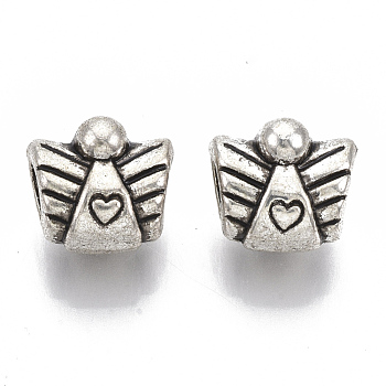 Tibetan Style Alloy Beads, Cadmium Free & Lead Free, Angel with Heart, Antique Silver, 10x11x9mm, Hole: 4mm, about 430pcs/1000g