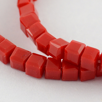 Glass Bead Strands, Imitation Jade, Faceted, Cube, FireBrick, 2~2.5x2~2.5x2~2.5mm, Hole: 0.5mm, about 200pcs/strand, 18.1 inch
