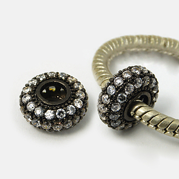 Brass Cubic Zirconia Beads, Rondelle, Gunmetal, 10.3x5mm, Hole: 3.5mm