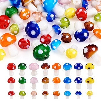 Pandahall 64Pcs 24 Styles Mushroom Handmade Lampwork Beads, Mixed Color, 12.5~21x10~15mm, Hole: 1.5~2mm