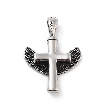 Retro 304 Stainless Steel Big Pendants, Cross with Wing Charm, Antique Silver, 44.5x32.5x8.5mm, Hole: 5x9mm