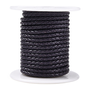 Braided Cowhide Leather Cord, Leather Rope String for Bracelets, Indigo, 3mm, about 8.74 yards(8m)/roll