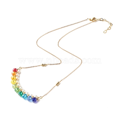 Shell Pearl & Faceted Glass Beads Pendant Necklace for Teen Girl Women(X1-NJEW-TA00012)-2