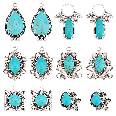 Antique Silver Mixed Shapes Synthetic Turquoise Pendants
