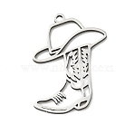 201 Stainless Steel Pendants, Cowboy Boot & Hat Charms, Cut-Out, Stainless Steel Color, 25.5x18x1mm, Hole: 1.5mm(SA-CBA0460-05P)