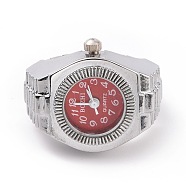 201 Stainless Steel Stretch Watchband Finger Ring Watches, Flat Round Quartz Watch for Unisex, FireBrick, 15x18mm, Watch Head: 19x27mm, Watch Face: 11.5mm(WACH-G018-03P-02)