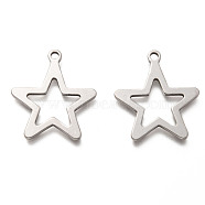 201 Stainless Steel Pendants, Hollow, Star, Stainless Steel Color, 30x26x1.5mm, Hole: 2.3mm(STAS-H125-62P)