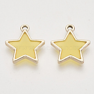 Epoxy Resin Pendants, with Light Gold Alloy Open Back Settings, Star, Gold, 19x16.5x2.5mm, Hole: 1.5mm(X-RESI-S386-001B)