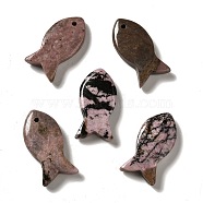 Natural Rhodonite Pendants, Fish Charms, 39x20x7~7.5mm, Hole: 2.3mm(G-G932-B18)
