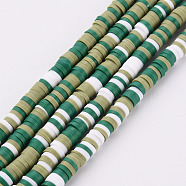 Handmade Polymer Clay Bead Strands, Heishi Beads, Disc/Flat Round, Dark Green, 4x0.5~1mm, Hole: 1.5mm, about 320~447pcs/strand, 15.74~16.92 inch(X-CLAY-T002-4mm-78)