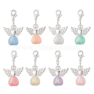 Angel Acrylic Pendants Decorations, with Zinc Alloy Lobster Claw Clasps and Wing Beads, Mixed Color, 37mm(HJEW-JM01031)