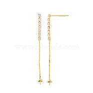 Brass Micro Pave Clear Cubic Zirconia Stud Earring Findings, For Half Drilled Bead, Nickel Free, Cuboid, Real 18K Gold Plated, 48x2mm, Pin: 0.6mm, Pin: 0.6mm(for Half Drilled Bead)(KK-S360-172B)