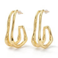 Brass Half Hoop Earrings, with Steel Pin and Plastic Ear Nuts, Long-Lasting Plated, Real 18K Gold Plated, 32.5x20.5x10.5mm, Pin: 0.8mm(EJEW-A056-16G)