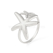 Non-Tarnish 304 Stainless Steel Starfish Open Cuff Rings for Women, Stainless Steel Color, Inner Diameter: 17.6mm(RJEW-S418-03P)