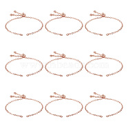 10Pcs Rack Plating Brass Cable Chain Link Bracelet Making, with Cubic Zirconia, Slider Bracelets Making, Fit for Connector Charm, Rose Gold, 20x0.2cm, Hole: 2mm(KK-TA0001-42C)