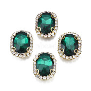 Sew on Rhinestone, Transparent Glass Rhinestone, with Brass Prong Settings, Faceted, Oval, Teal, 22x17x7mm, Hole: 0.9mm(RGLA-S030-24B-B10)